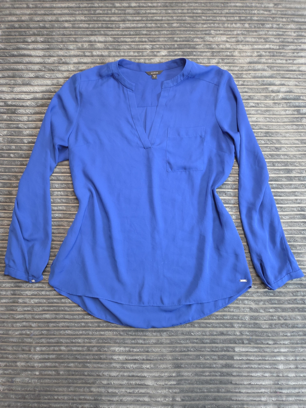 Guess Women's Royal Blue V-Neck Long Sleeve Blouse